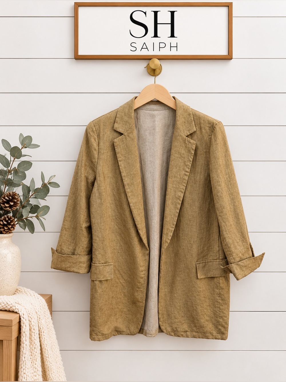 SAIPH Gold Shimmer Open Front Blazer Jacket – Size L